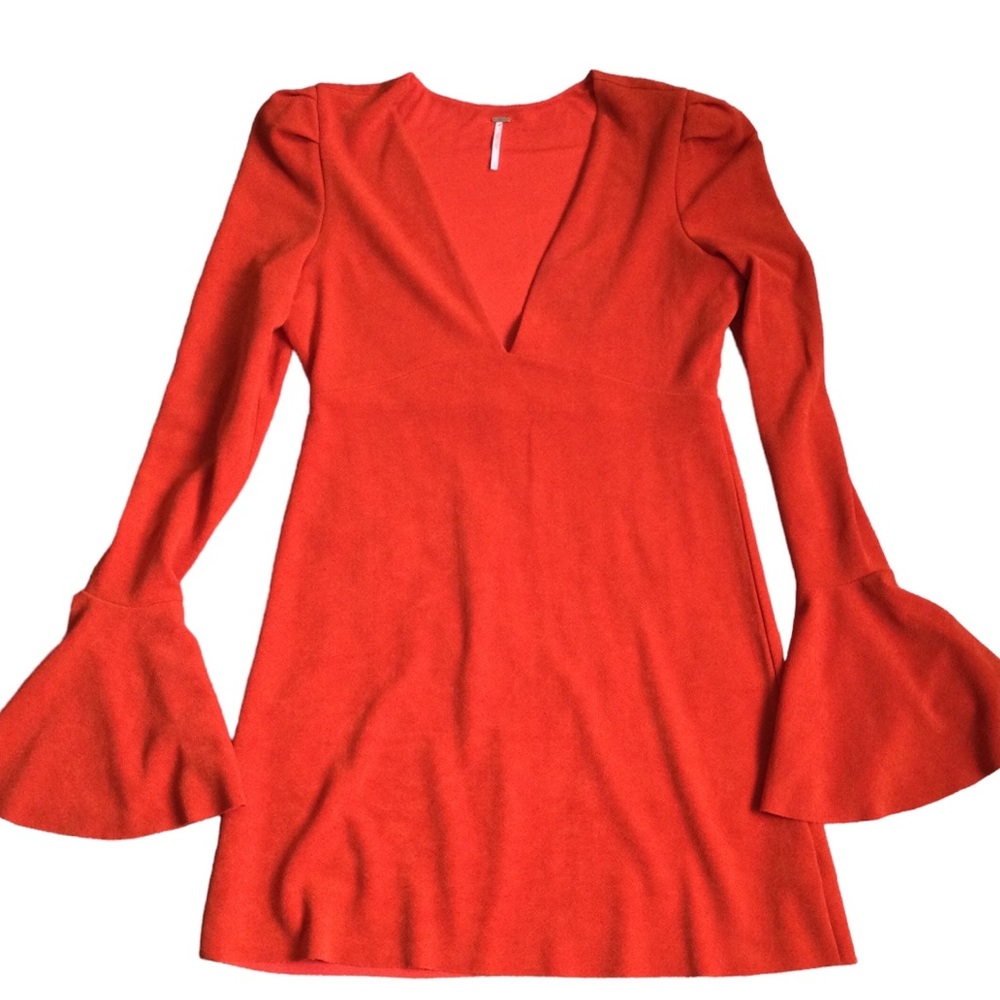 Free People Dress Size L Deep V Neck Bell Sleeves